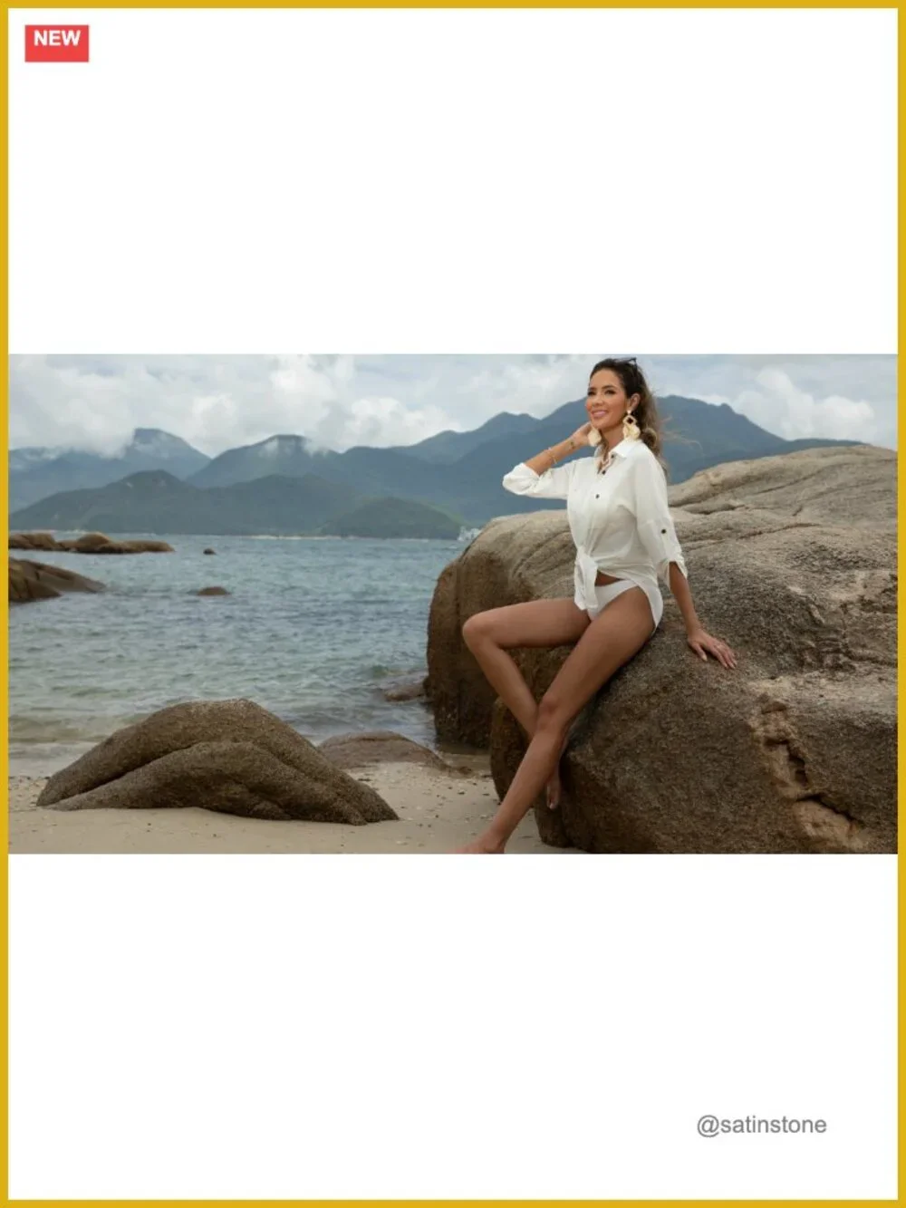 Button Down Beach Cover Up Dress 3/4 Sleeve V-Neck Loose Fit